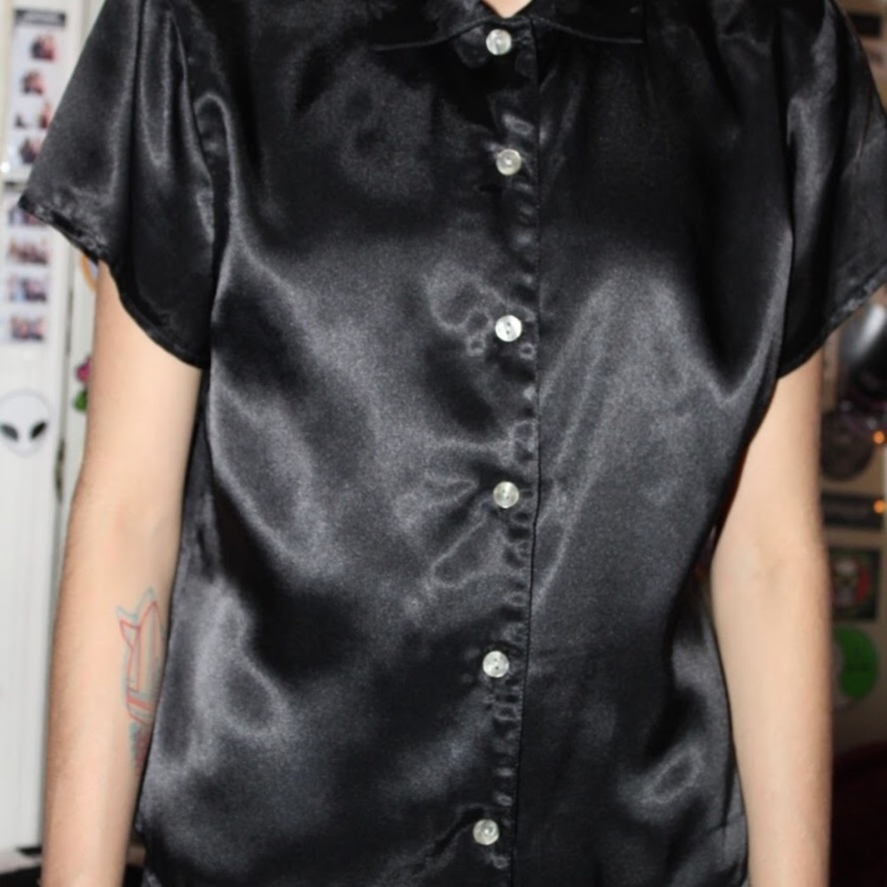 Silky Black Button Up